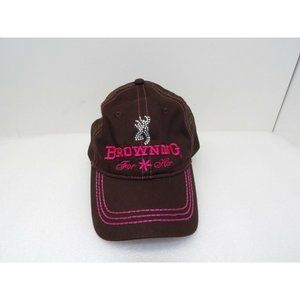 Browning Buckmark For Her Brown Pink with Rhinestone Logo Mesh Strapback Hat Cap